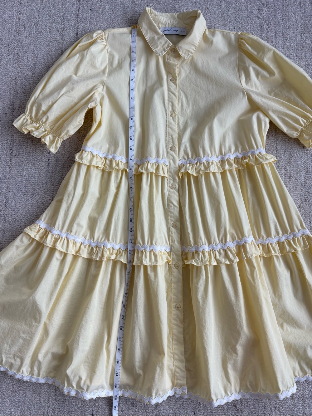 Petal & Pup Shively Puff Sleeve Ruffle Cotton Shirtdress Butter Yellow - Size 8 - Picture 9 of 10